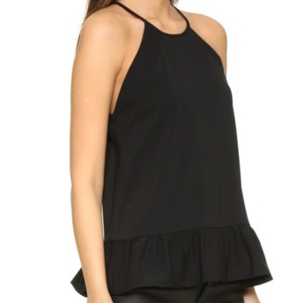 Amanda Uprichard Black Shalyn Ruffle Halter Tank